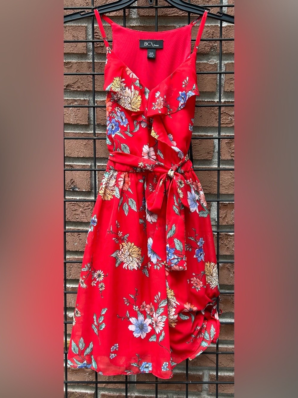 BCX Bright Red Floral Ruffle Sundress